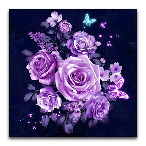 Broderie Diamant Roses Violette